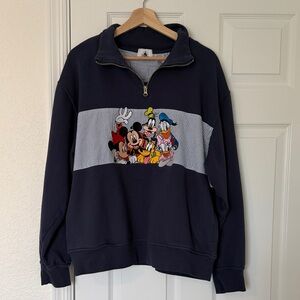 Disney Men's Dark Blue Zip-Up Sweater with Mickey & Friends